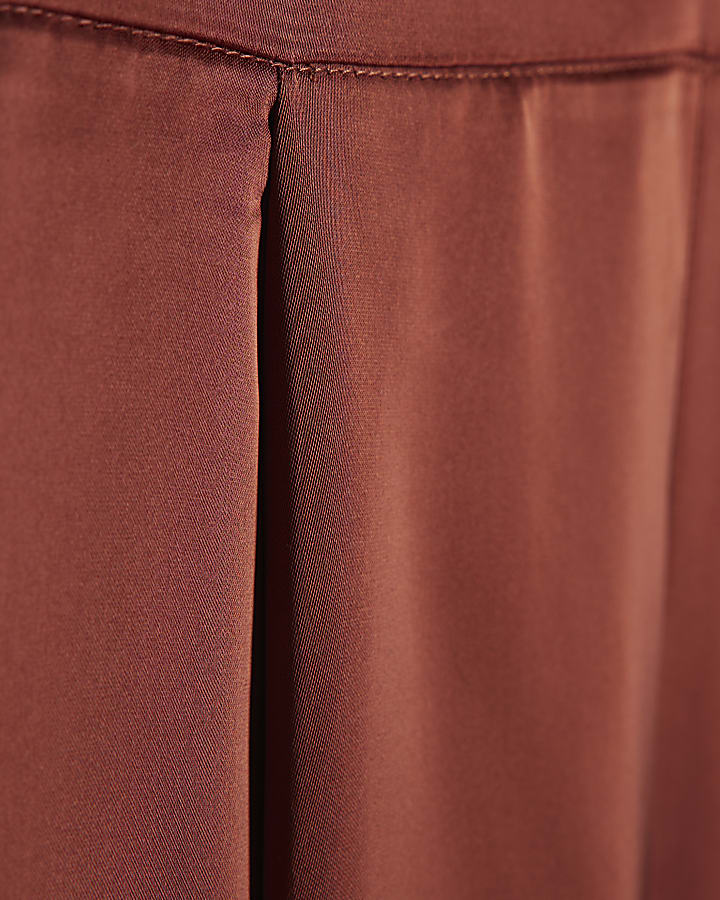 Petite Brown Satin Wide Leg Trousers