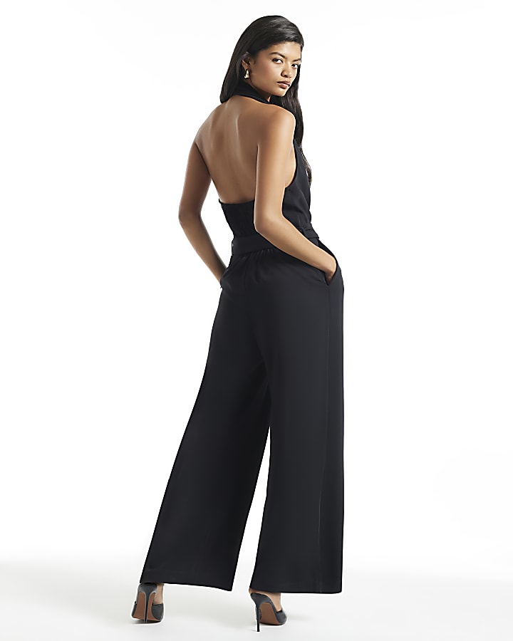 Black Halter Neck Belted Jumpsuit