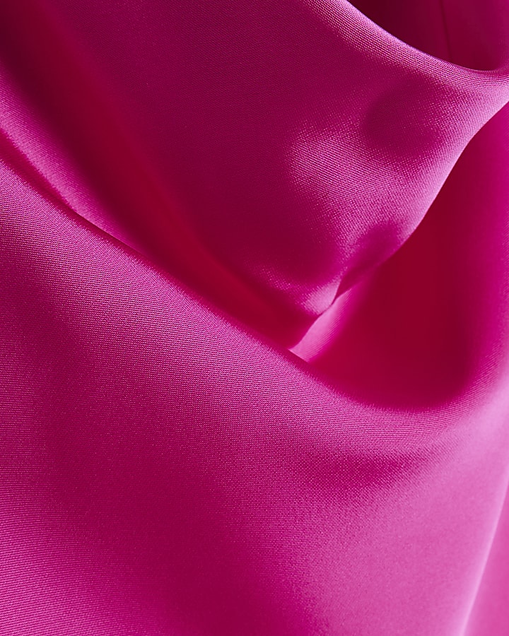 Pink Satin Halter Neck Sleeveless Top