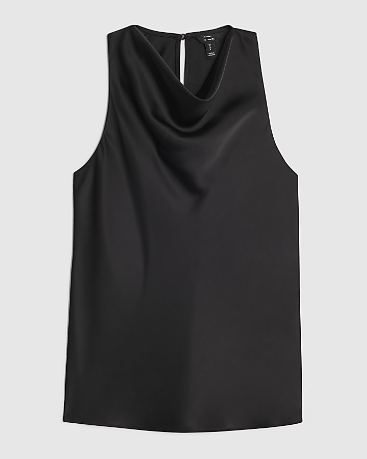 Black Satin Halter Neck Sleeveless Top