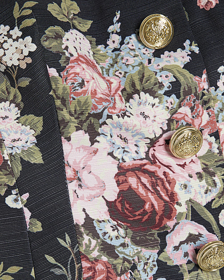 Black Floral Button Bandeau Top