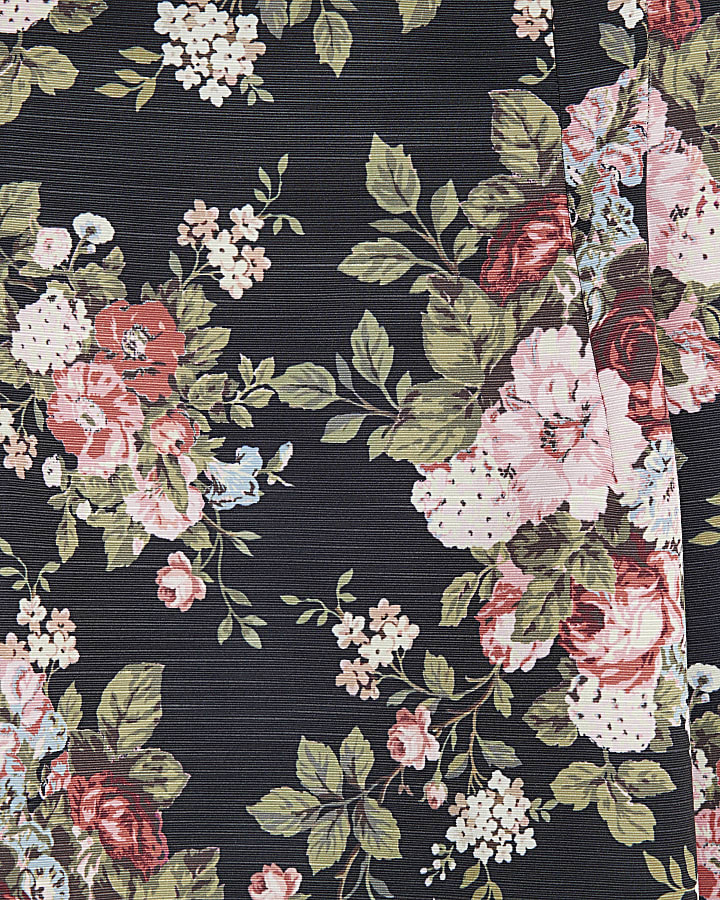 Black Floral Lantern Skirt Dress
