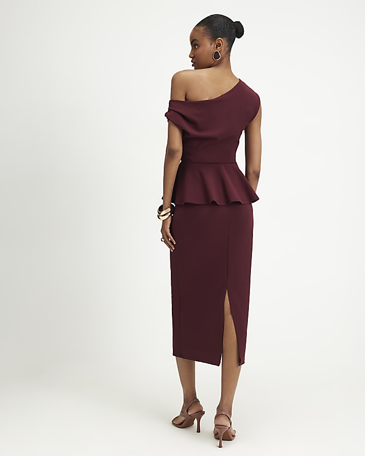 Red Peplum Midi Dress
