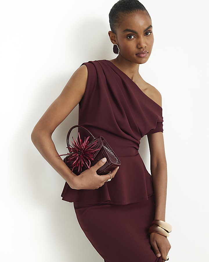 Red Peplum Midi Dress