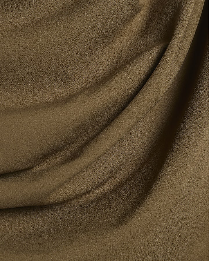 Khaki One shoulder Drape Top