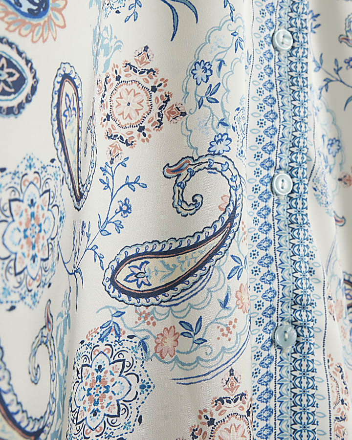 Blue Satin Paisley Oversized Shirt