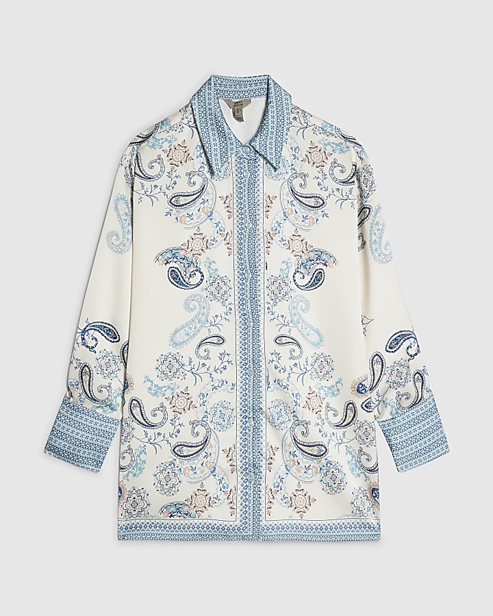 Blue Satin Paisley Oversized Shirt
