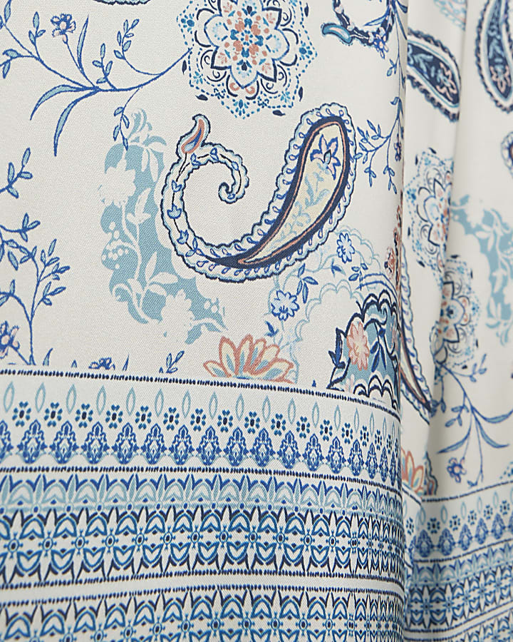 Blue Satin Paisley Wide Leg Trousers