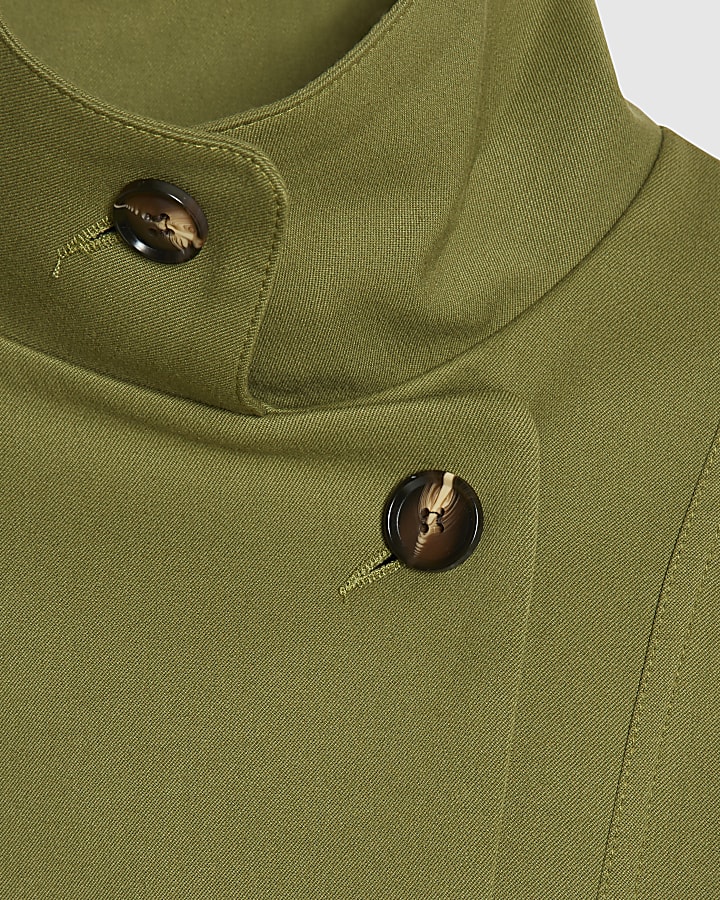 Green Funnel Neck Cocoon Sleeve Jacket