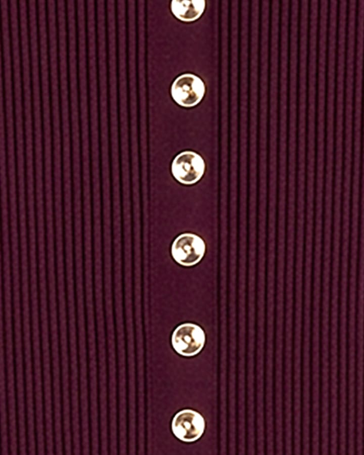Burgundy Rib Knit Stacked Button Midi Dress