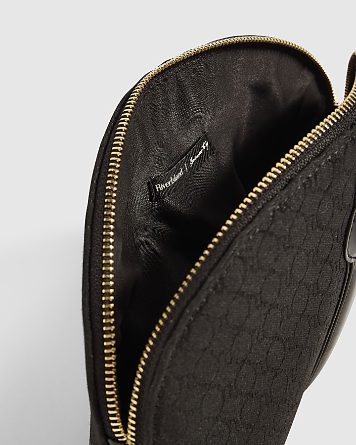 Black Jacquard Monogram Domed Makeup Bag
