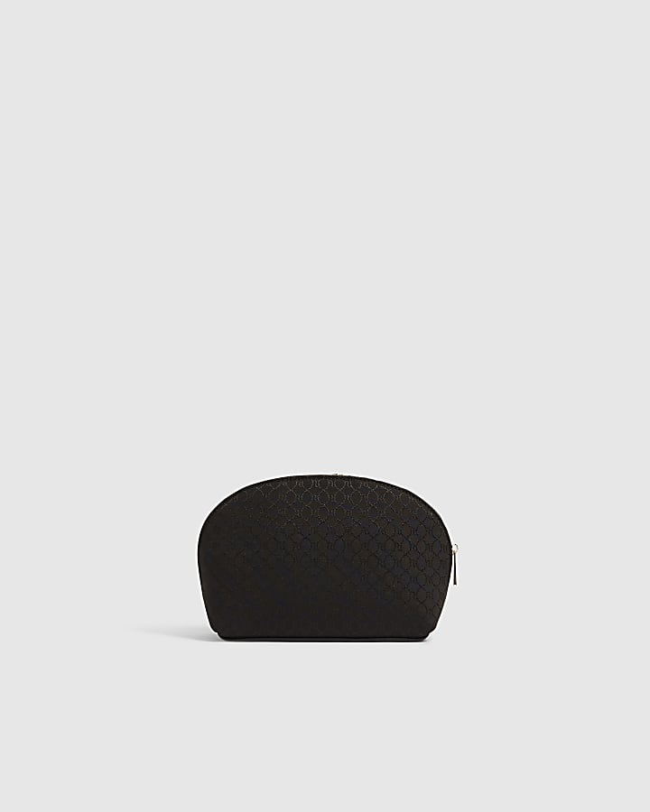 Black Jacquard Monogram Domed Makeup Bag