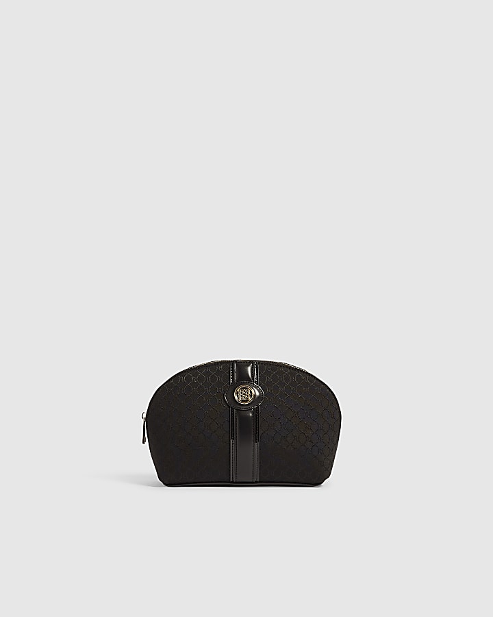Black Jacquard Monogram Domed Makeup Bag