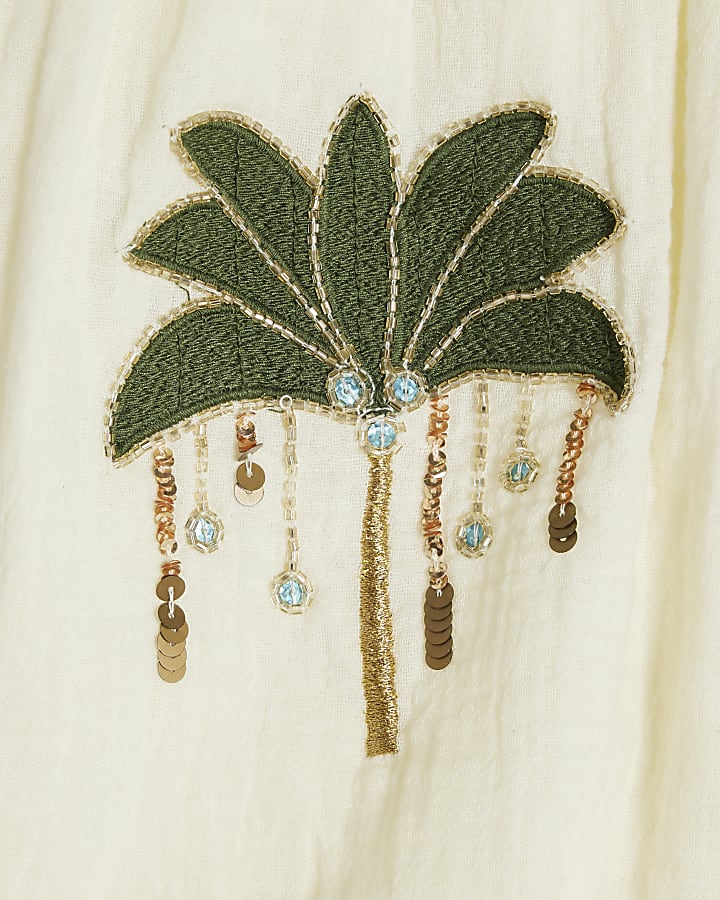 Cream Palm Tree Embellished Beach Shorts
