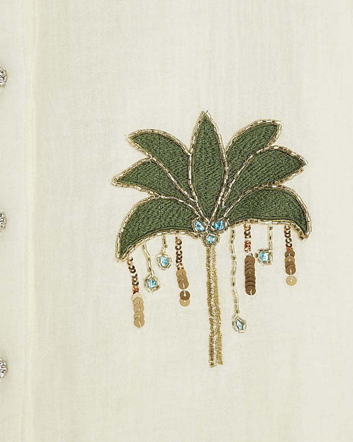 Cream Palm Tree Embellished Shirt
