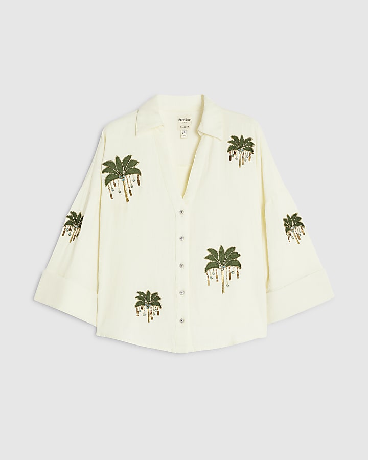 Cream Palm Tree Embellished Shirt