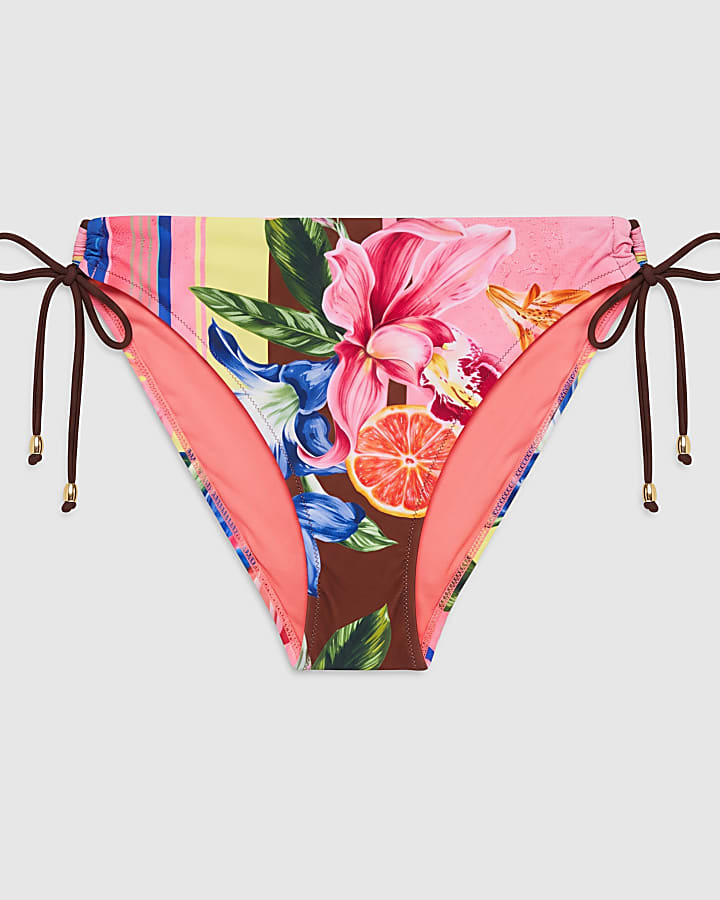Pink Floral Low Waisted Bikini Bottoms
