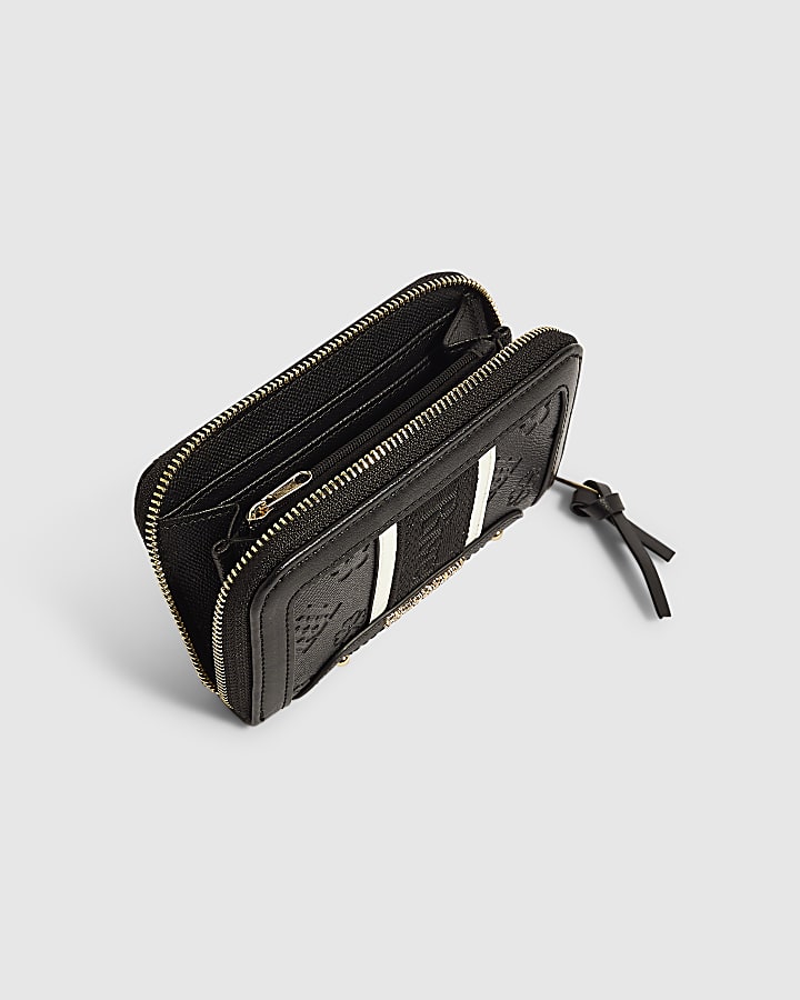 Black Medium Webbing Panelled Ziparound Purse