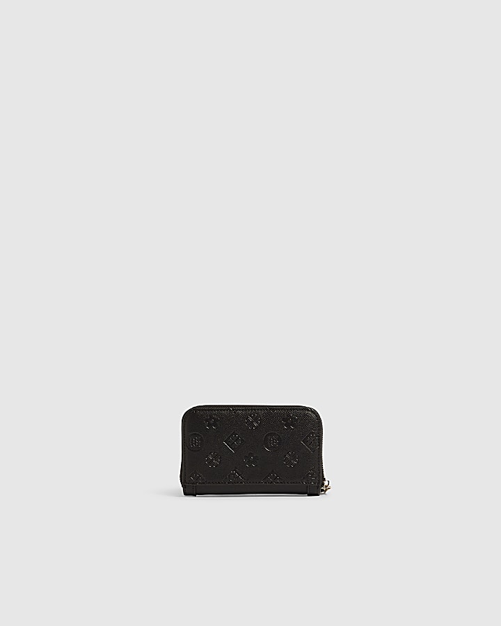 Black Medium Webbing Panelled Ziparound Purse