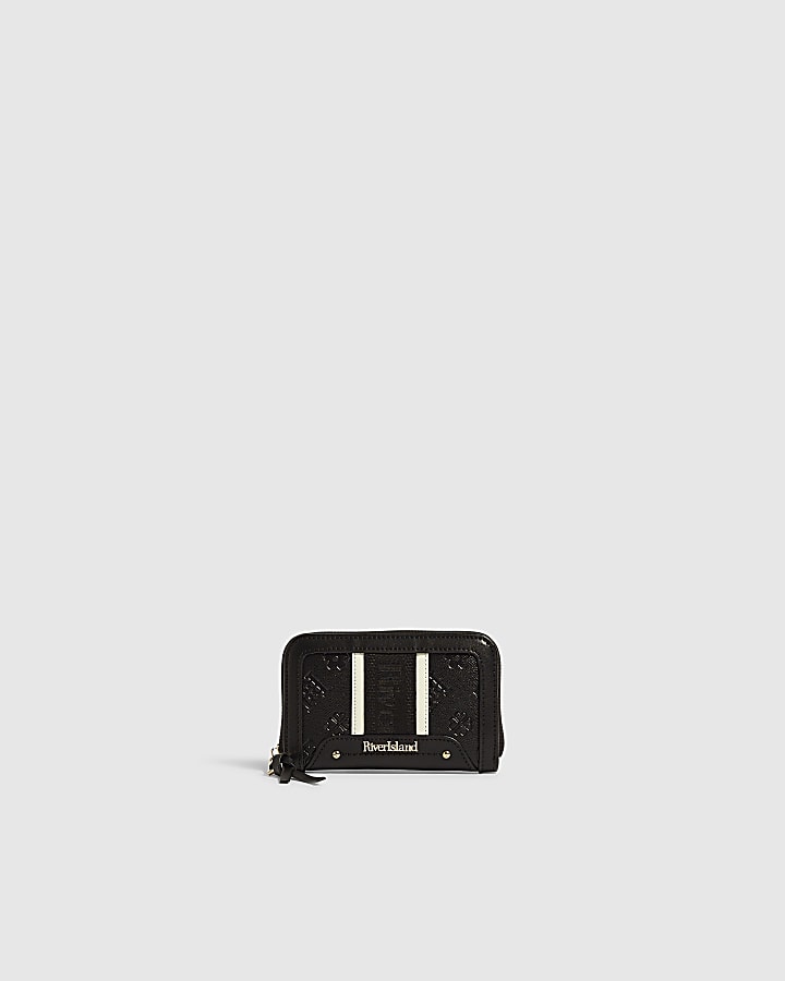 Black Medium Webbing Panelled Ziparound Purse