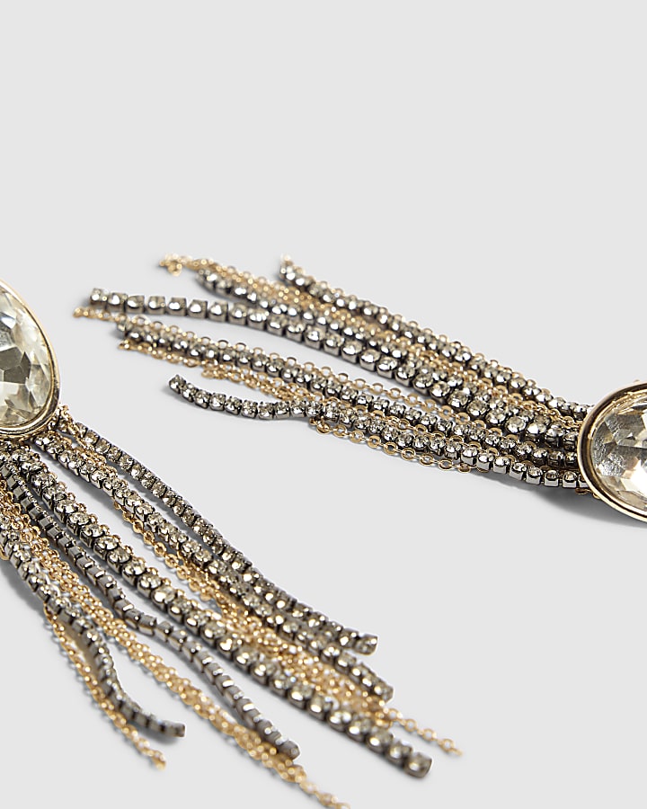 Silver Mixed Metal Cupchain Strand Earrings