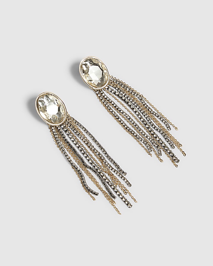 Silver Mixed Metal Cupchain Strand Earrings