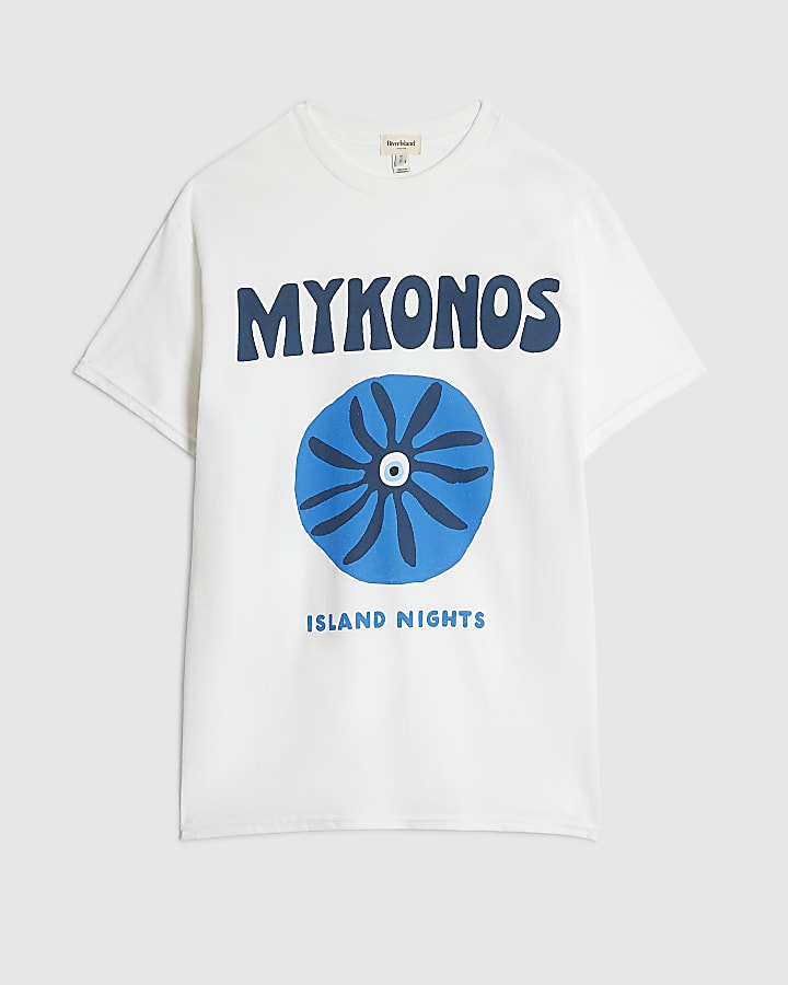 White Cotton Boyfriend Fit Mykonos T-Shirt