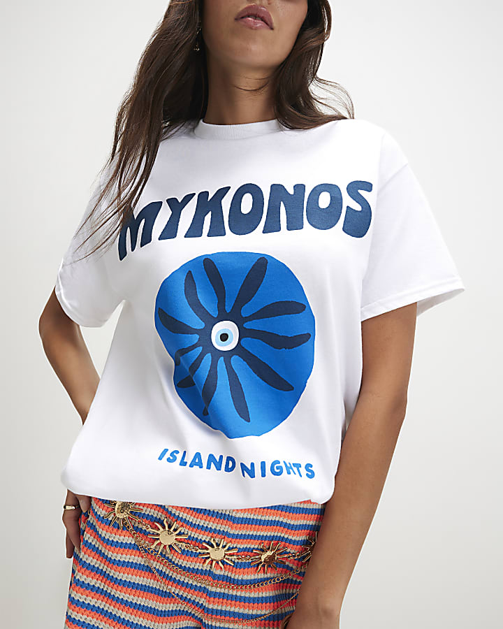 White Cotton Boyfriend Fit Mykonos T-Shirt