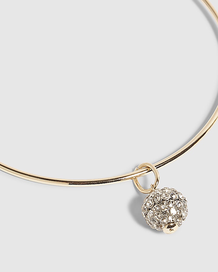 Gold Torque Rhinestone Ball Pendant Necklace