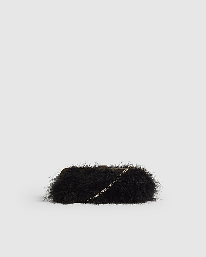 Black Feather Frame Clutch Bag