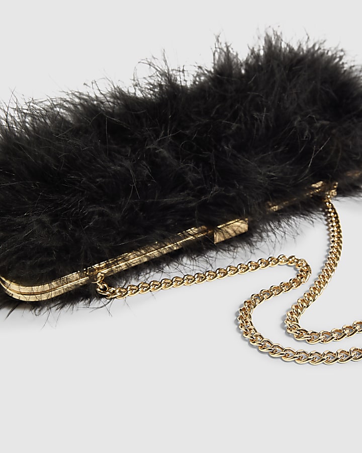 Black Feather Frame Clutch Bag