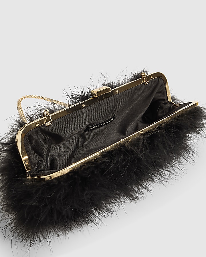 Black Feather Frame Clutch Bag