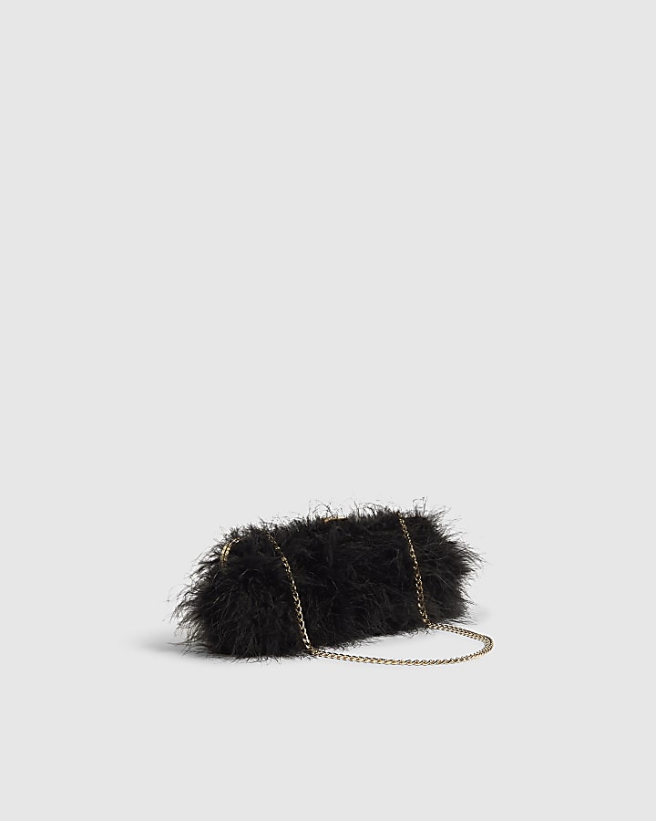 Black Feather Frame Clutch Bag