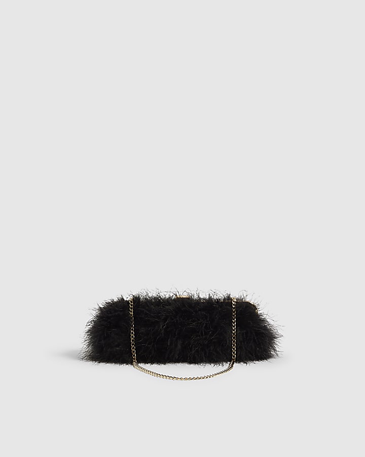 Black Feather Frame Clutch Bag