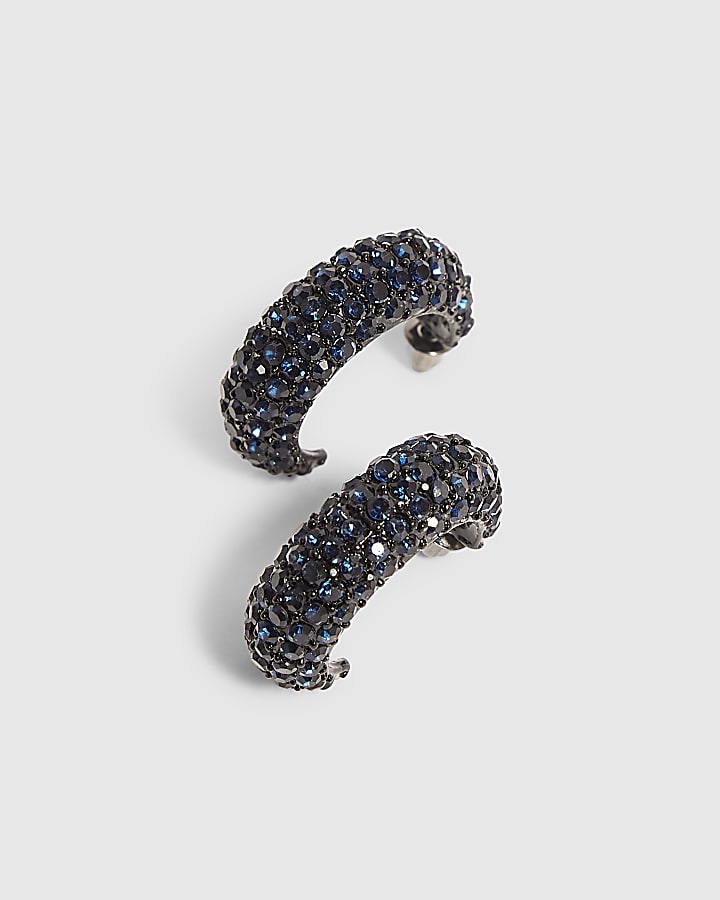 Blue Rhinestone Hoop Earrings