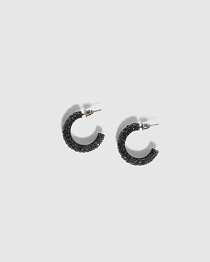 Blue Rhinestone Hoop Earrings