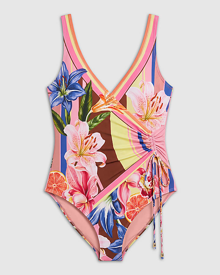 Pink Floral Wrap Swimsuit