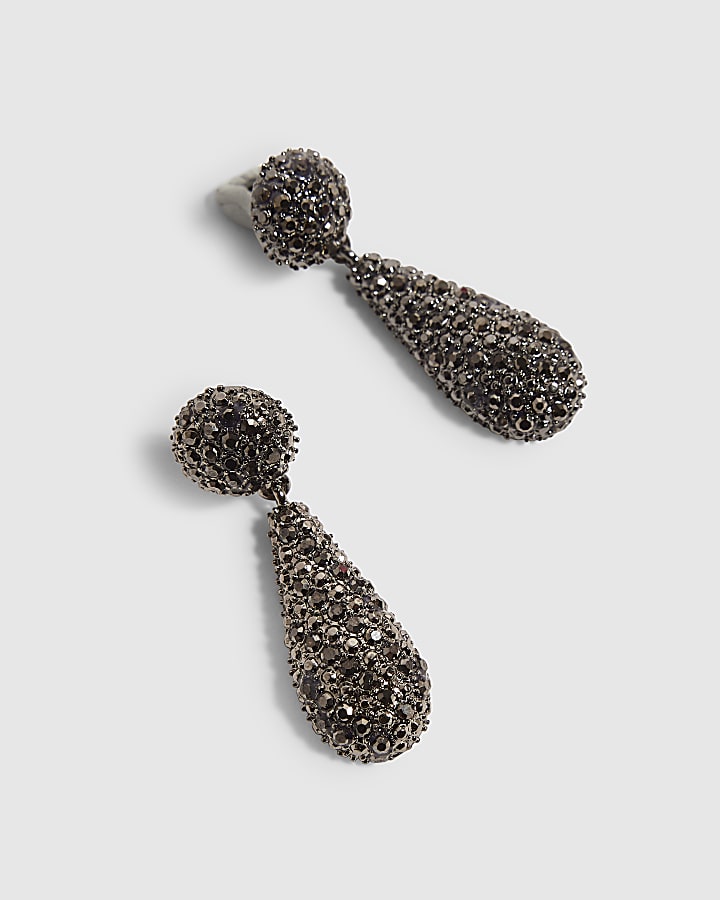Silver Gunmetal Teardrop Earrings