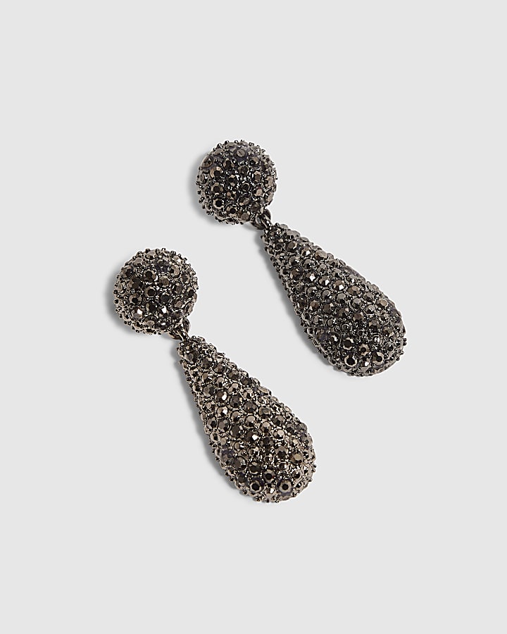 Silver Gunmetal Teardrop Earrings