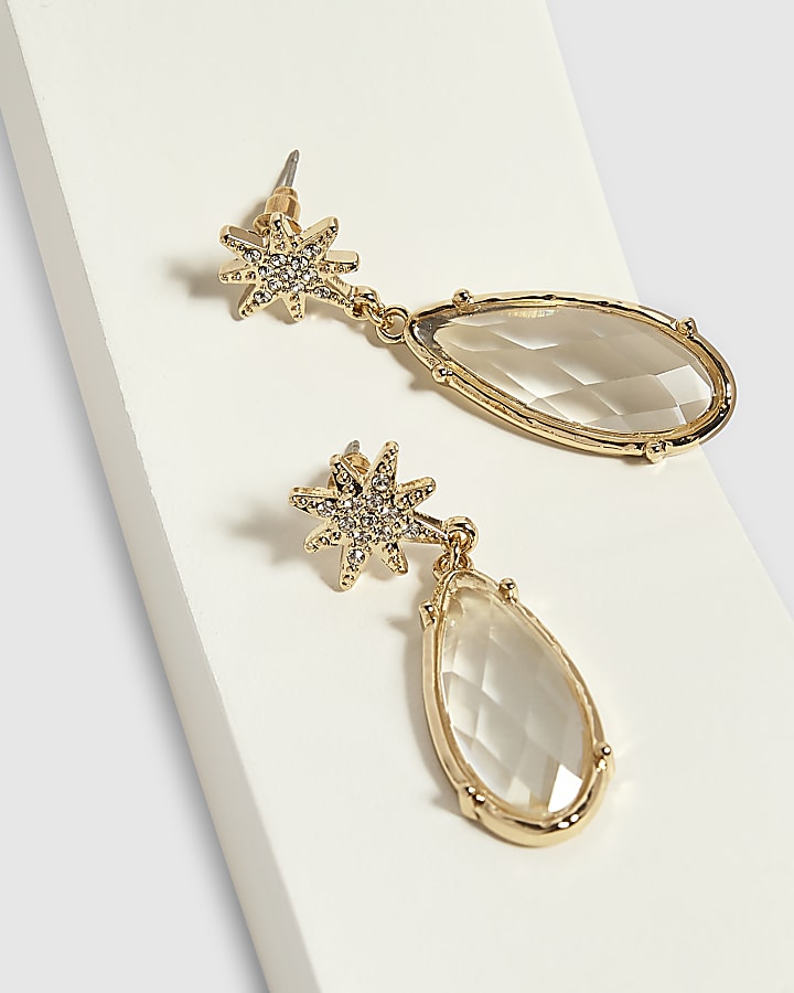 Gold Faceted Glass Drop Earrings