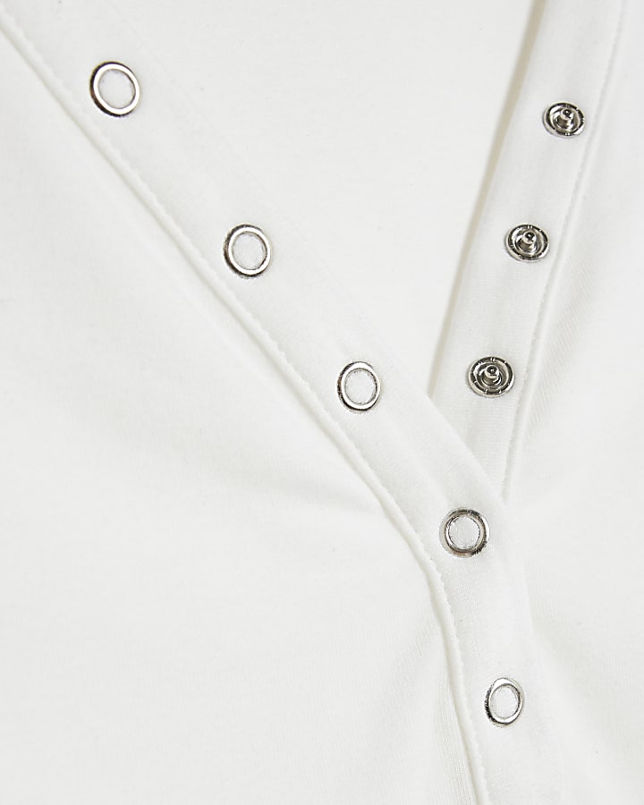 White Long Sleeve Henley Bodysuit