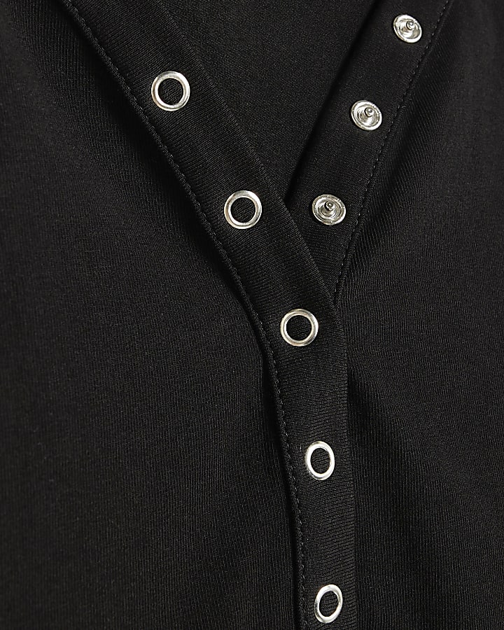 Black Long Sleeve Henley Bodysuit