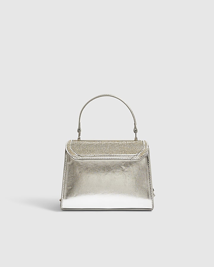 Silver Embellished Mini Tote Crossbody Bag