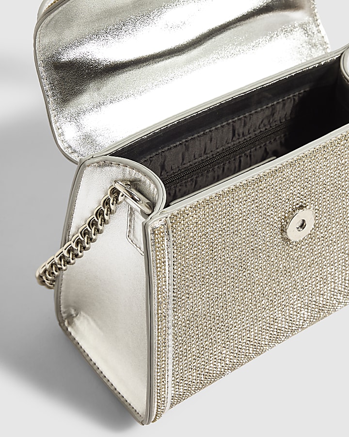 Silver Embellished Mini Tote Crossbody Bag