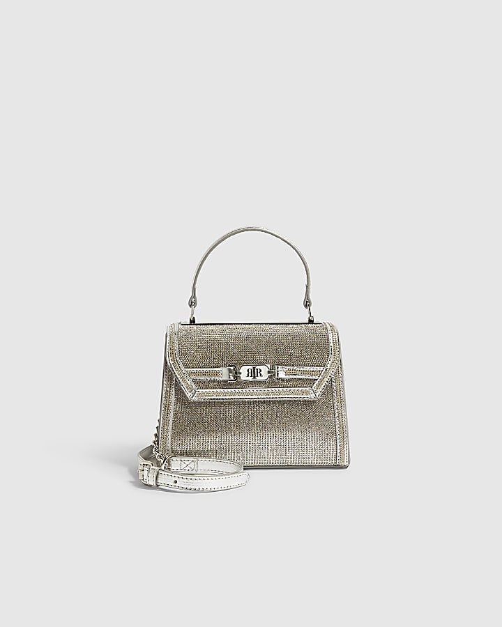Silver Embellished Mini Tote Crossbody Bag