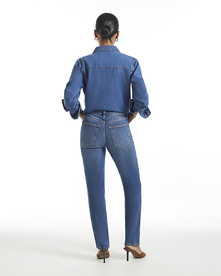 Petite Blue High Waisted Cigarette Jeans