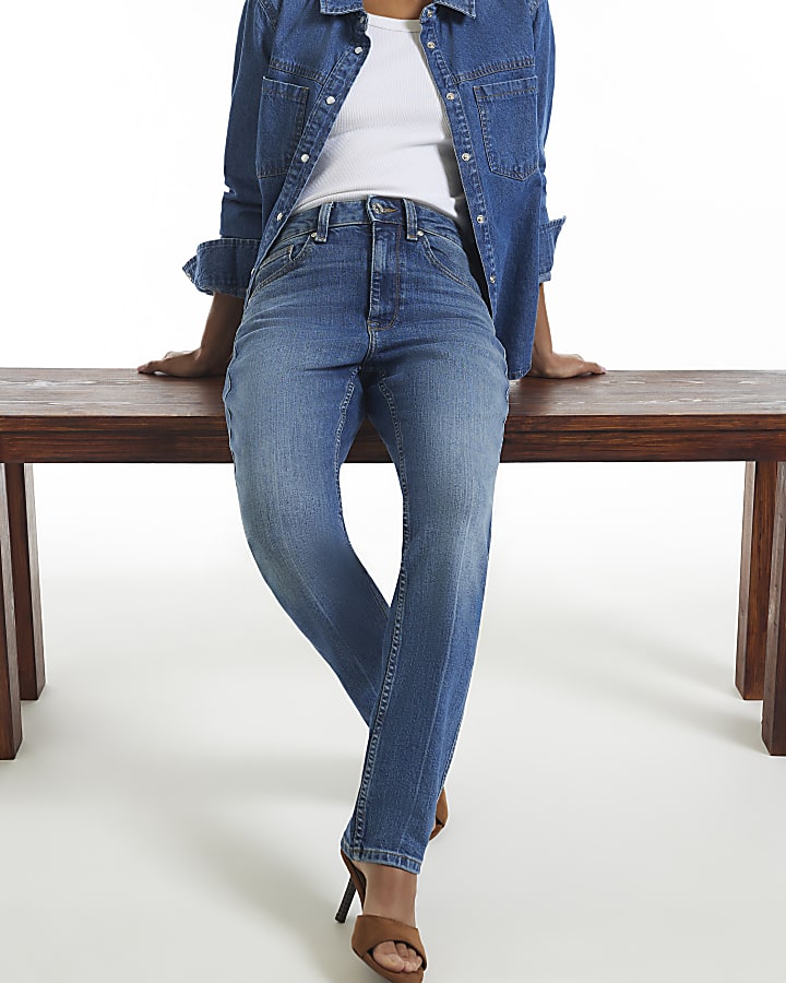 Petite Blue High Waisted Cigarette Jeans