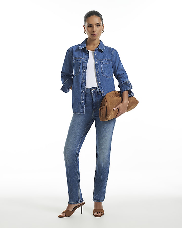 Petite Blue High Waisted Cigarette Jeans