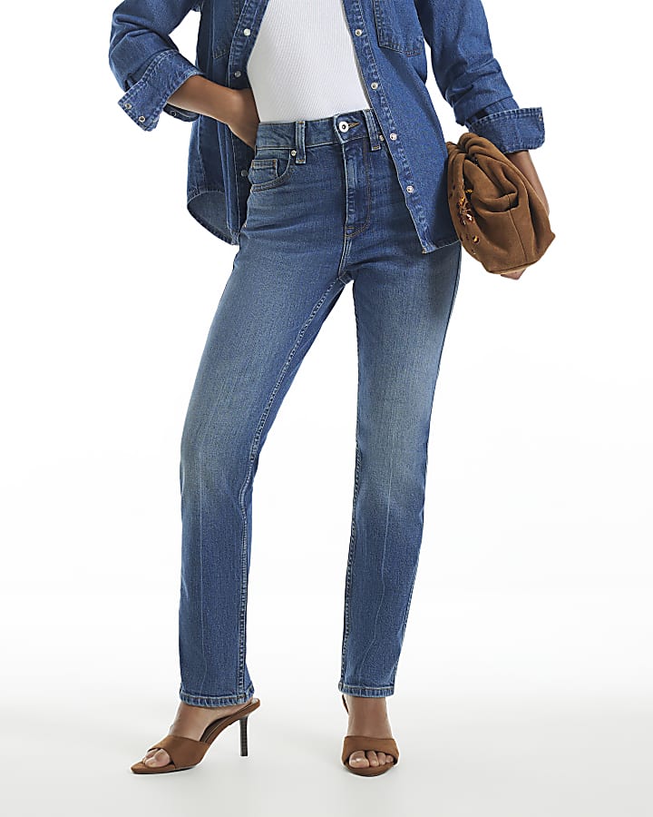 Petite Blue High Waisted Cigarette Jeans