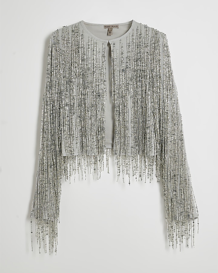 Silver Premium Tassel Beaded Jacket